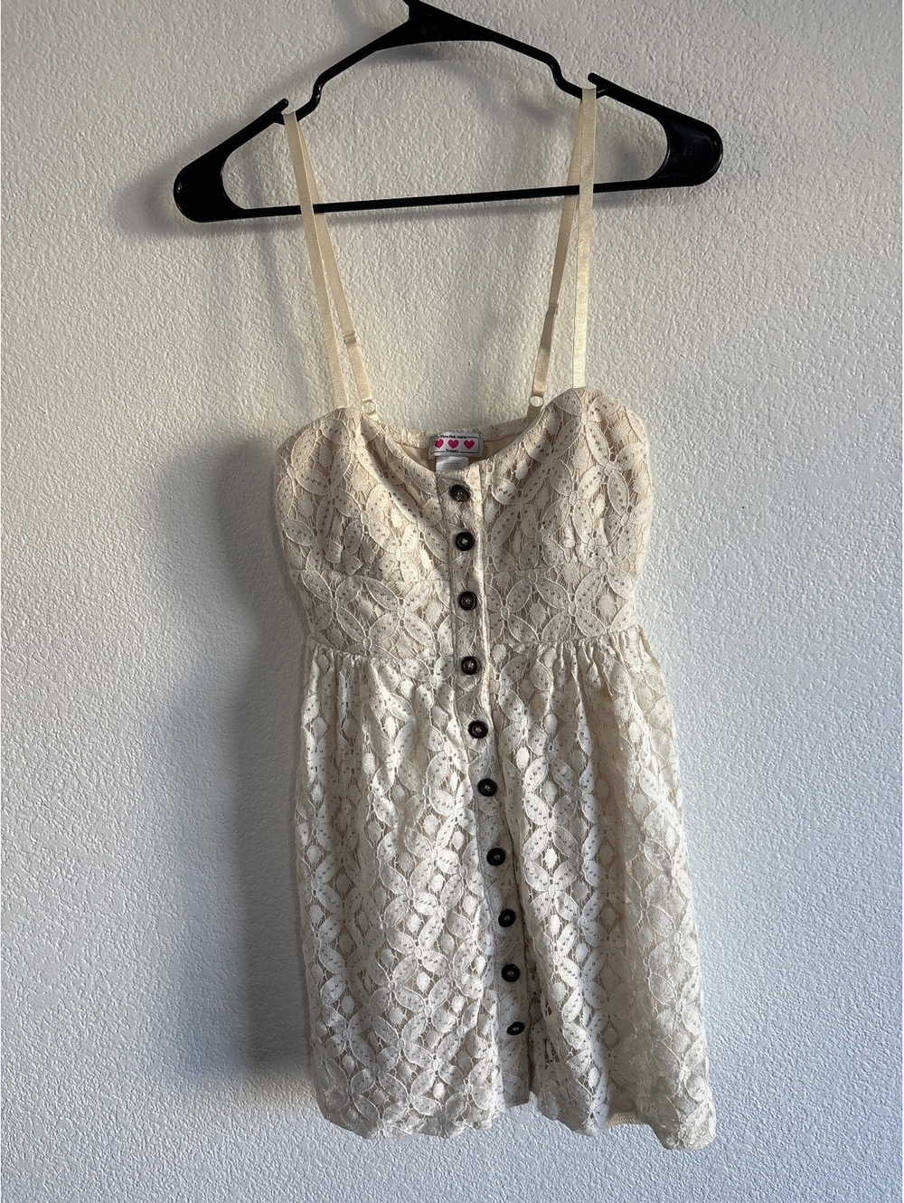 Trixxi Cream Lace Button-Front Dress with Adjustable Strap